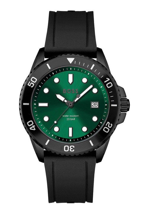 BOSS, Овален часовник със силиконова каишка, Черен