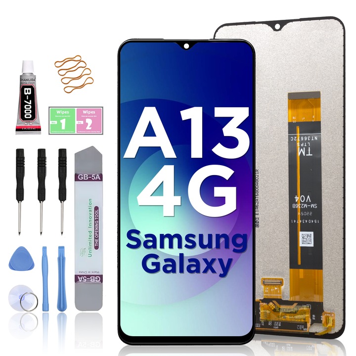 LCD дисплей за Samsung Galaxy A13 4G, сензорен екран, LL TRADER, смяна на екрана, високо качество, черен, с инструменти за ремонт