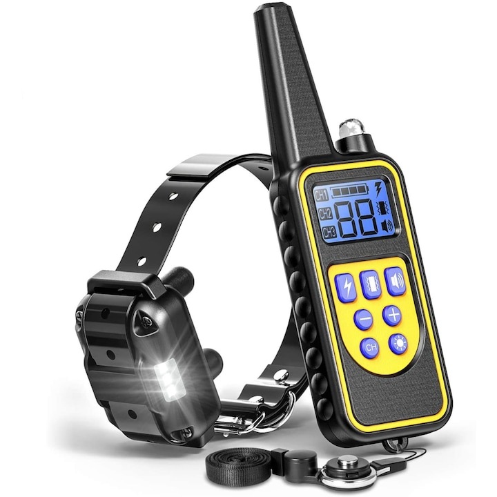 Нашийник за обучение на кучета, електрически, водоустойчив, обхват 800 м, обиколка до 70 см, 99 нива на вибрация, черен