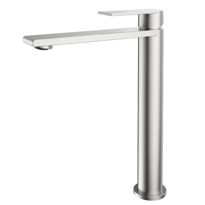 Смесител за мивка, матов никел, аератор, неръждаема стомана, монтаж на плот, Sereno