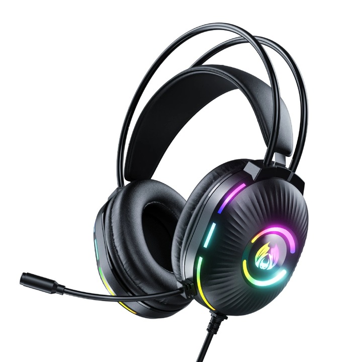 Casti gaming profesionale SH83, cu microfon, sistem surround HD, microfon cu anulare zgomot de fond, cu lumina led, pentru PC, PS4, Xbox, Switch, difuzor 40mm, Negru