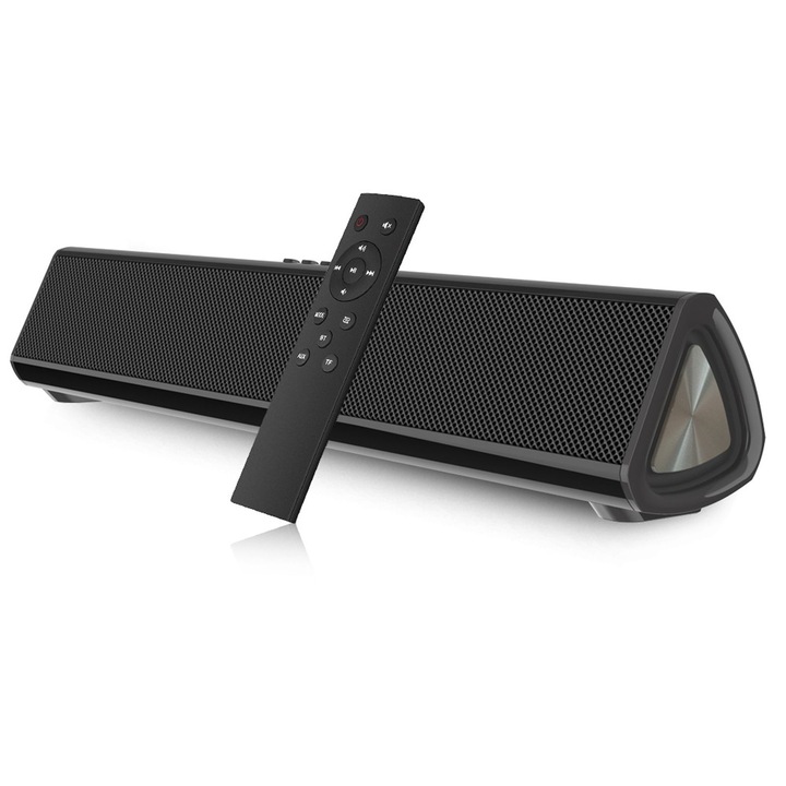 Компютърни високоговорители, дълга стерео звукова лента, Bluetooth връзка, USB, TF, AUX, 3,5 мм аудио жак, 5V, 10W×2, златни, 400*60*80 мм