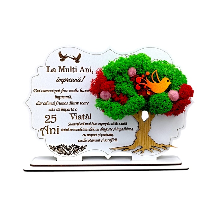 Decoratiune tablou cu suport, personalizat cu mesaj standard, cadou pentru "La multi ani Impreuna!..", alb, dimensiune 30x18cm