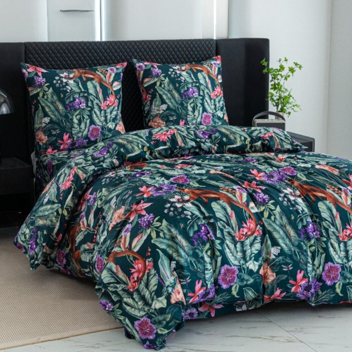 Lenjerie de Pat Eleganta si Confortabila 135-140x200 cm din Microfibra de Bumbac Set Premium cu Fata de Perna 70x80 cm Respirabila, Moale, Prietenoasa cu Pielea Design Modern, Culoare Rezistenta Perfecta pentru Cadou