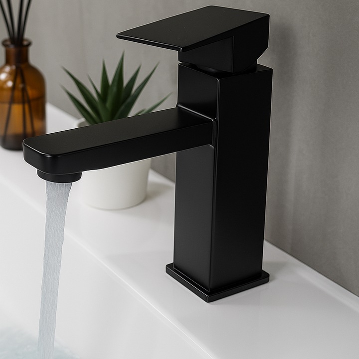 Csaptelep Fürdőszoba-Konyha Mosogatóhoz, Novastride®, Egykaros, Kerámia Betét, Ergonomikus Kialakítás, Rozsdamentes Acél, Korrózióálló, Tartós, Mosdó Csaptelep, Csatlakozókkal Együtt, Matt Fekete