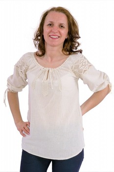 Bluza ie cu dantela BL153 NatuRustiQ, Bej/Crem Bluza ie cu dantela BL153 NatuRustiQ, Bej/Crem