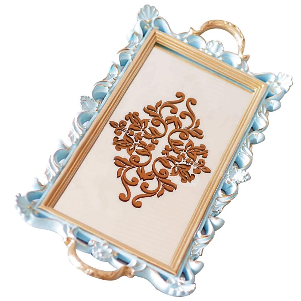 Tava oglinda Epoque bleu-auriu antichizat 50x25cm