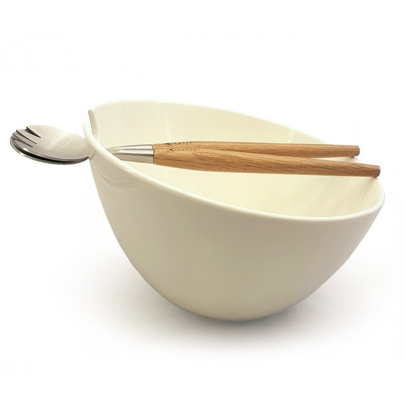 Bol din portelan pentru salata Kassel, 3 piese, include ustensile servire