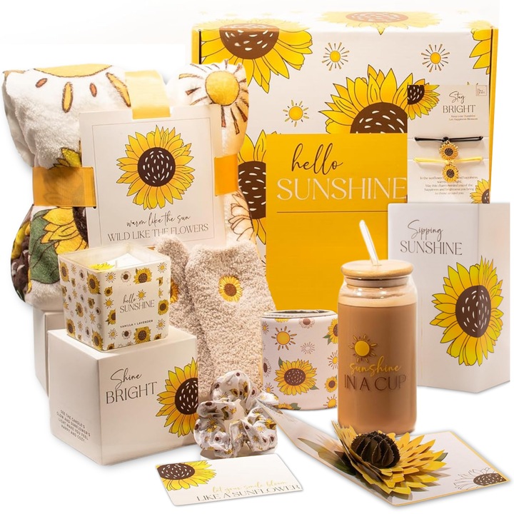 Set cadou pentru femei, 10 Produse premium, Patura pufoasa, Cana tip borcan, Protectie termica, Lumanare parfumata, Sosete fine, 2 Bratari, Elastic de par, Card 3D, Felicitare, Ambalate elegant in cutie, Ideal pentru ea, dame, mama, sotie