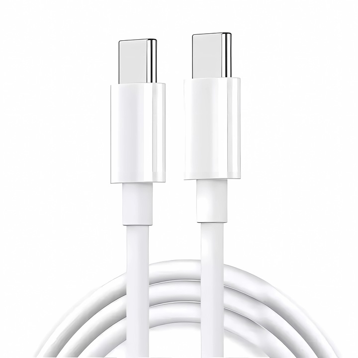 Кабел За Данни И Бързо Зареждане, Bervolo, USB-C Към USB-C, 100W PD 3.0, Универсално Съвместим, 5A, 2m, Бял