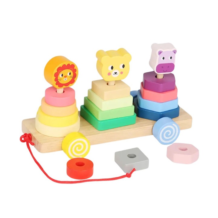 Весело влакче с животни, 18 дървени части, 3 години+
