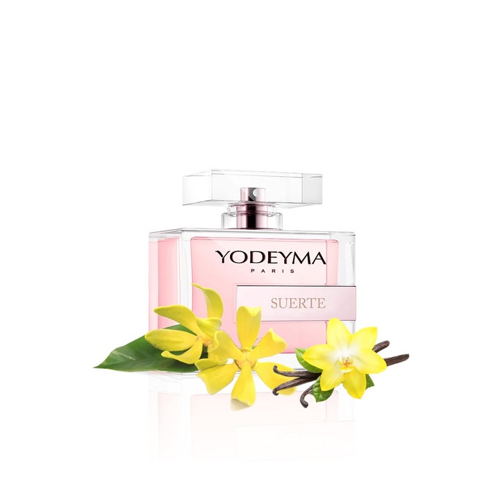 Yodeyma Suerte Eau de Parfum nőknek, Ylang Ylang árnyalatai, vanília és fehér pézsma, a kifinomult és elbűvölő nőnek ajánlott, 100 ml