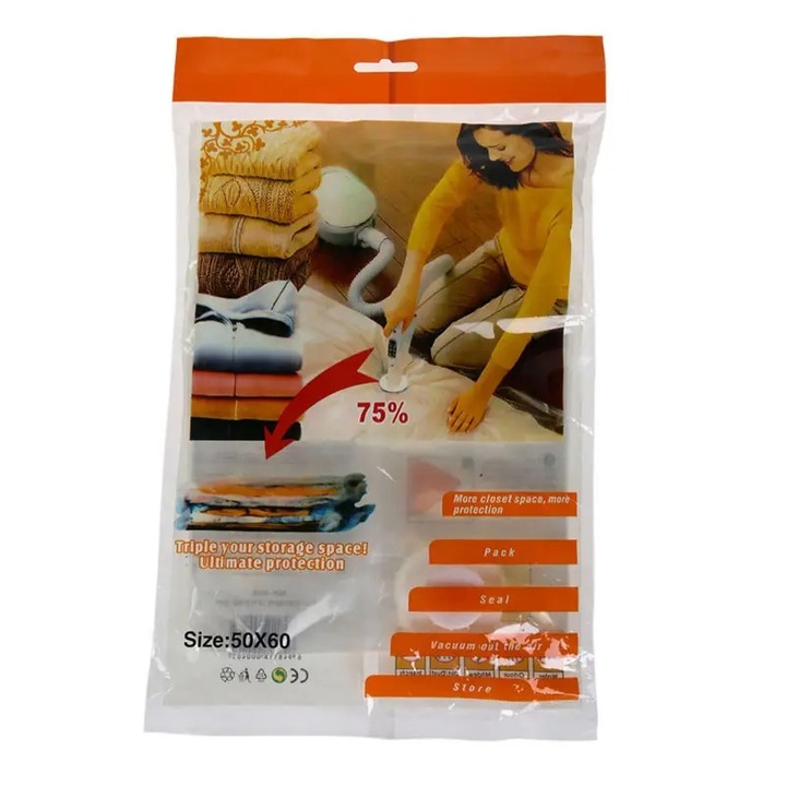 Set 2 saci cu vidare pentru depozitarea hainelor 60*50 cm