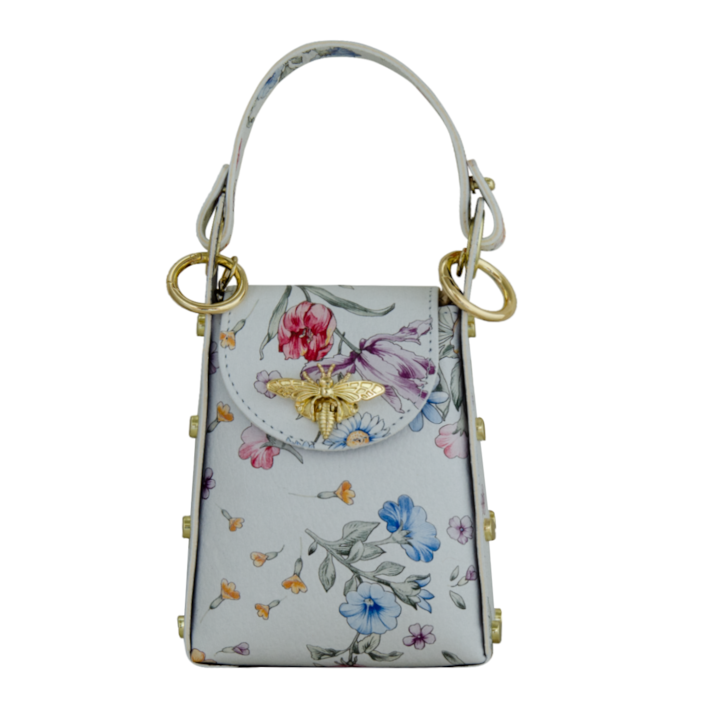 Geanta crossbody din piele naturala Eva Bags, Amy flori alb, 12x18x6