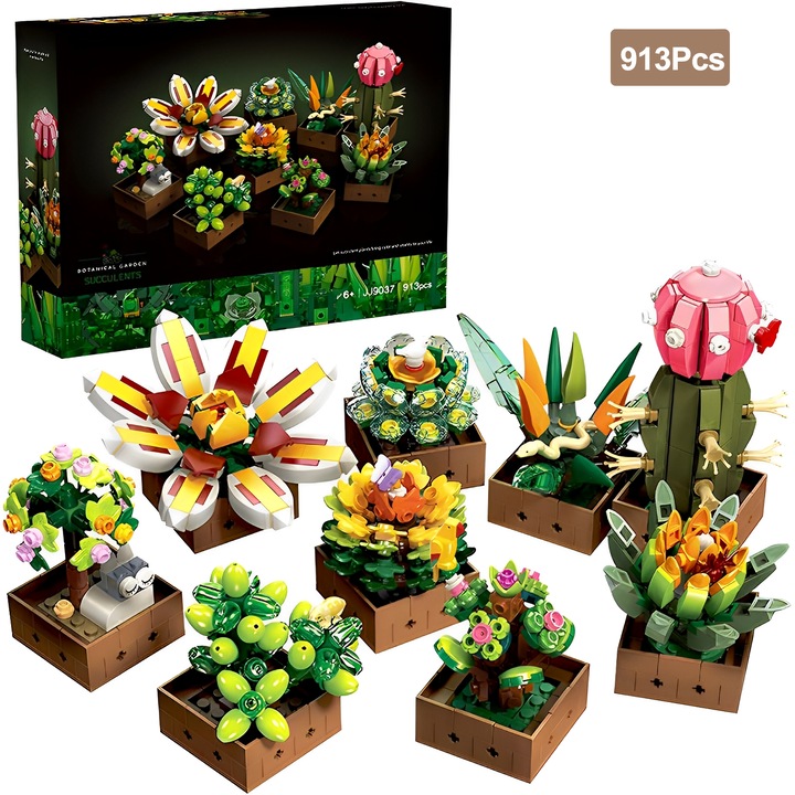 Set de Constructie, BYONDSELF®, Suculente, 913PCS, 9 tTipuri, ABS, Copii 6-12 Ani, Multicolor