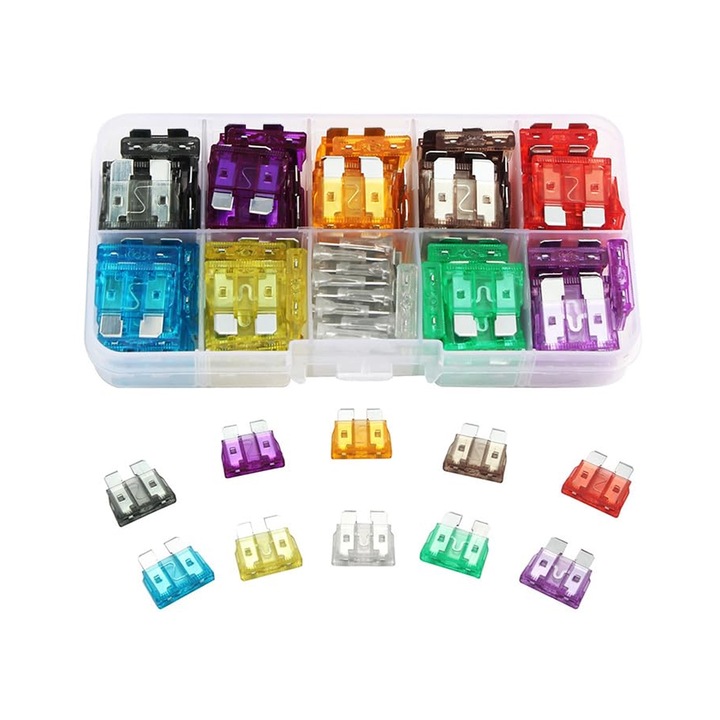 Pachet de sigurante auto, Set sigurante plate micro cu profil redus, SINBINTA, 50 buc, Dentificare si instalare fara efort, Depozitare si organizare convenabila, Pentru masini, camioane, SUV-uri, RV-uri, Plastic, Multicolor