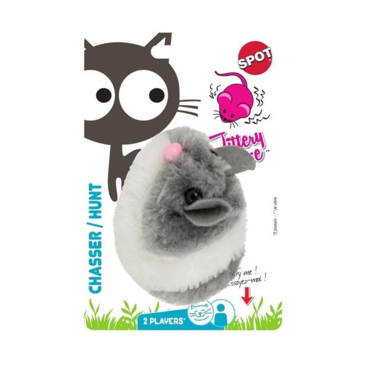 Jucarie pentru pisici AgroBiothers, hamster cu vibratii, plus, gri, 7 x 9 cm