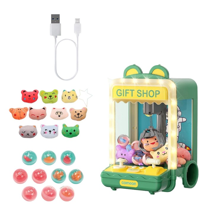 Masina de prins jucarii, LYCENXI®, design urs, 20 jucarii incluse, verde, 29.5x17cm