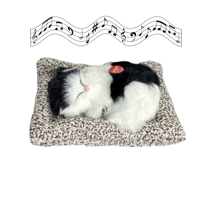 Pisica de Plus Realistica pe Perna Pufoasa, Interactiva si Decorativa - Negru