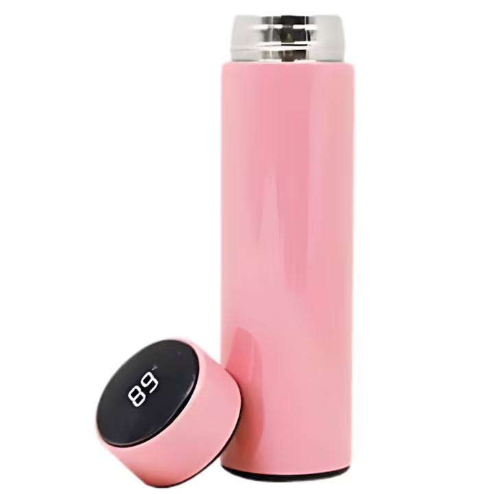 Termosz bögre hőmérséklet érzékelővel, rozsdamentes acél, űrtartalom 500 ml, rózsaszín