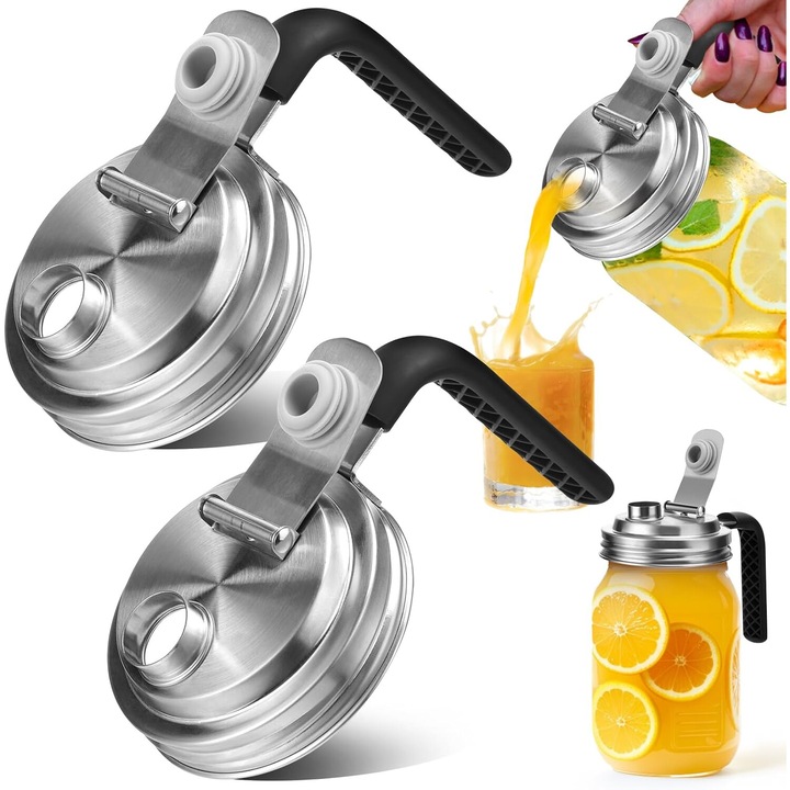 2 db prémium fedős készlet széles szájú befőttesüvegekhez, 18/8 rozsdamentes acél, légmentes tömítés szilikon gyűrűvel (konzervekhez/süteményekhez), leejtés- és csavarásálló, minden modellel kompatibilis