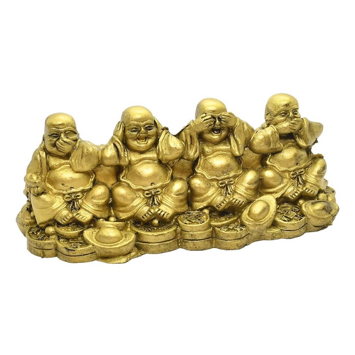 Statueta Feng Shui din rasina cu Buddha intelept, nu vede, nu aude, nu vorbeste, 12,5cm