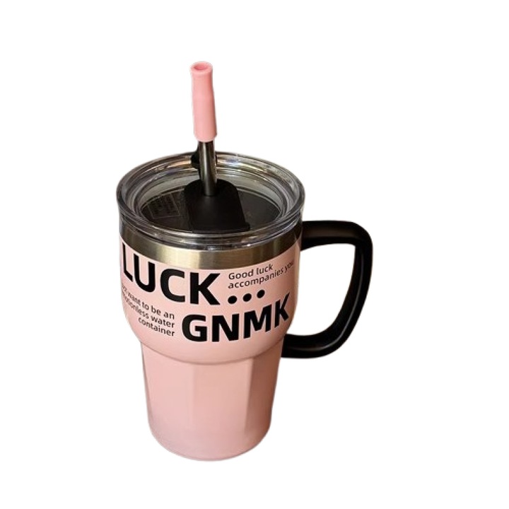 Cana termos AONYIYI 600 ml, inox 316, design elegant, capacitate mare, roz