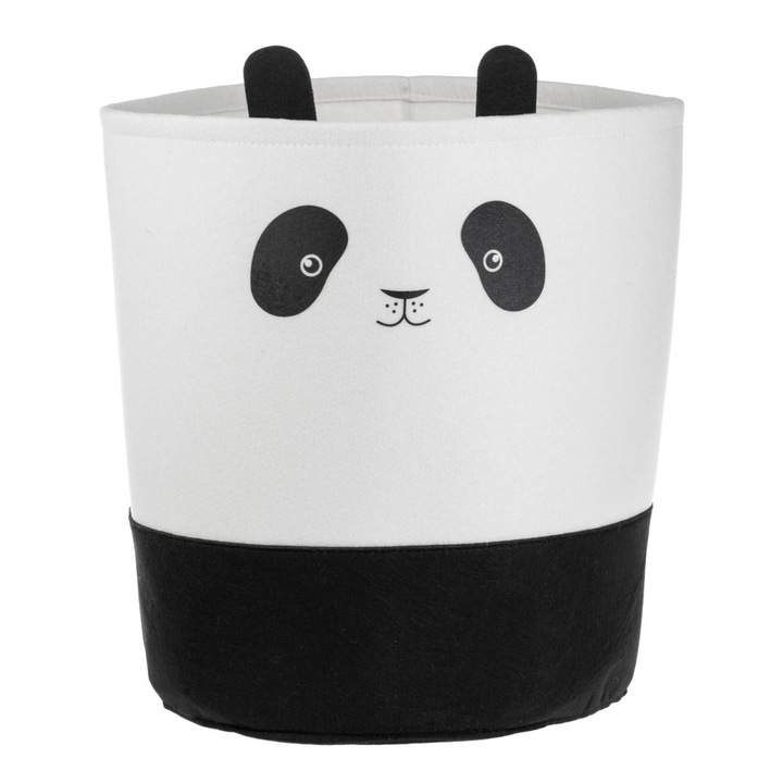 Cos cilindric pentru rufe, model Panda cu urechi 3D, alb-negru, 30x40 cm