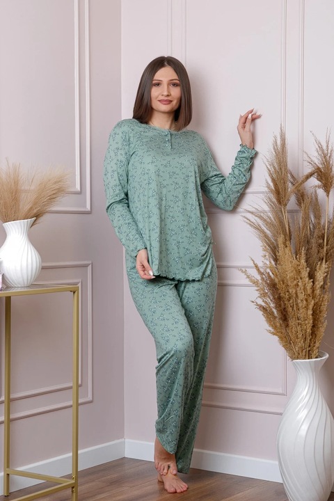 Pijama dama Lisa plus size din bumbac verde, Verde