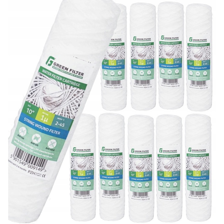 Set 10 filtre apa pentru instalatii sanitare, Green Filter,10xC10S1, Alb
