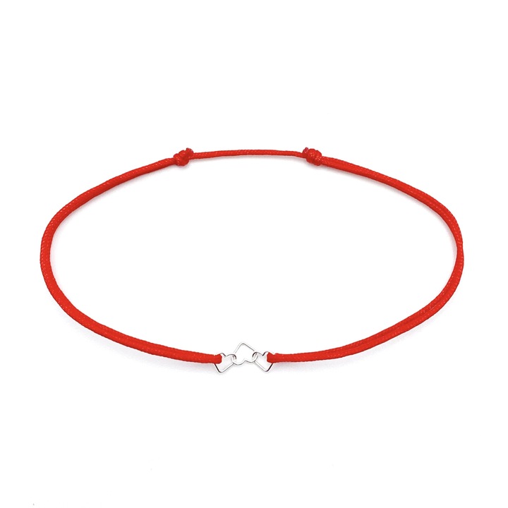 Martisor karkötő szívekkel 925 ezüstből, állítható piros zsinórral