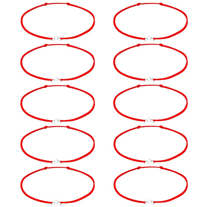 Set 10 bratari Martisor cu Inimioare din Argint 925, snur rosu reglabil