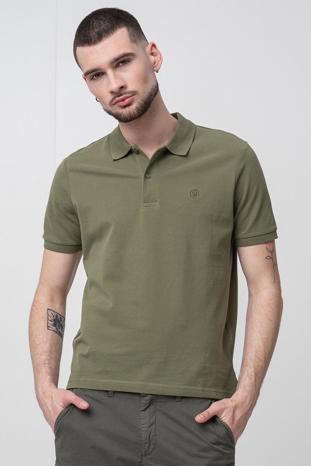 Lumberjack, Tricou polo de bumbac pique, Verde feriga, S