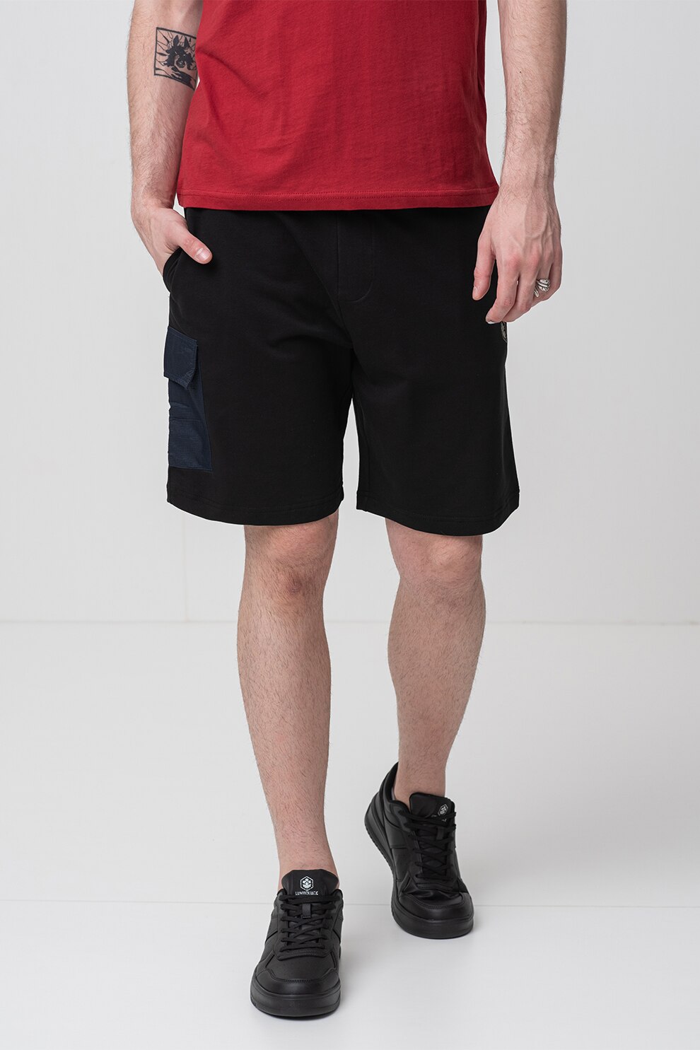 Lumberjack, Pantaloni scurti de trening cu snur, Negru, XL