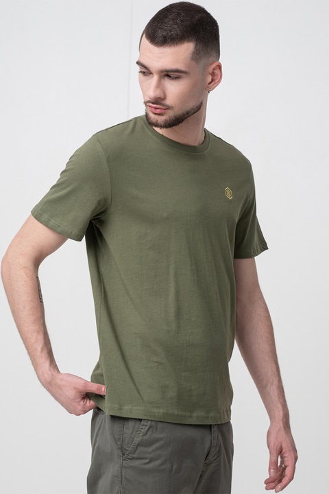 Lumberjack, Tricou cu decolteu la baza gatului si logo brodat, Verde fistic