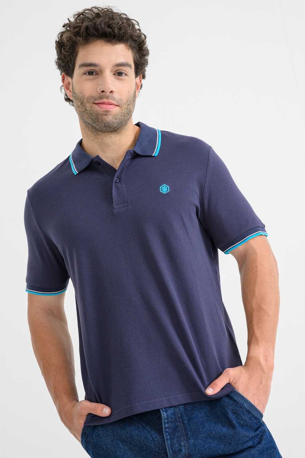Lumberjack, Tricou polo din material pique si logo discret, Bleumarin, S