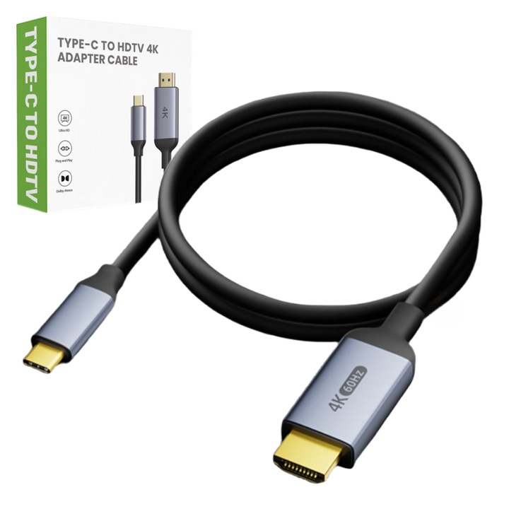 Кабел Type-C към HDMI, Fantasy, 4K@60Hz, 3m, тъмносиви цветове, Plug and Play