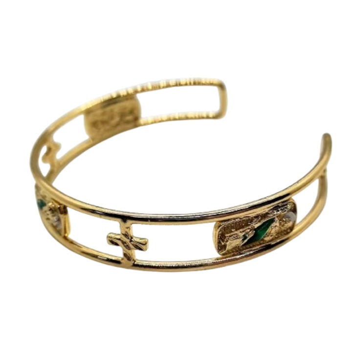 Bratara dama, Aliaj/Zirconiu, Ajustabila, 62mm, Auriu/Verde