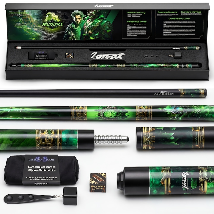 Tac pentru Biliard din 2 Piese, din Artar Canadian, Lungime 148 cm, Varf 12.5 mm, 19 oz, cu Cutie Premium si Accesorii pentru Intretinut Tacul, Wildstrike