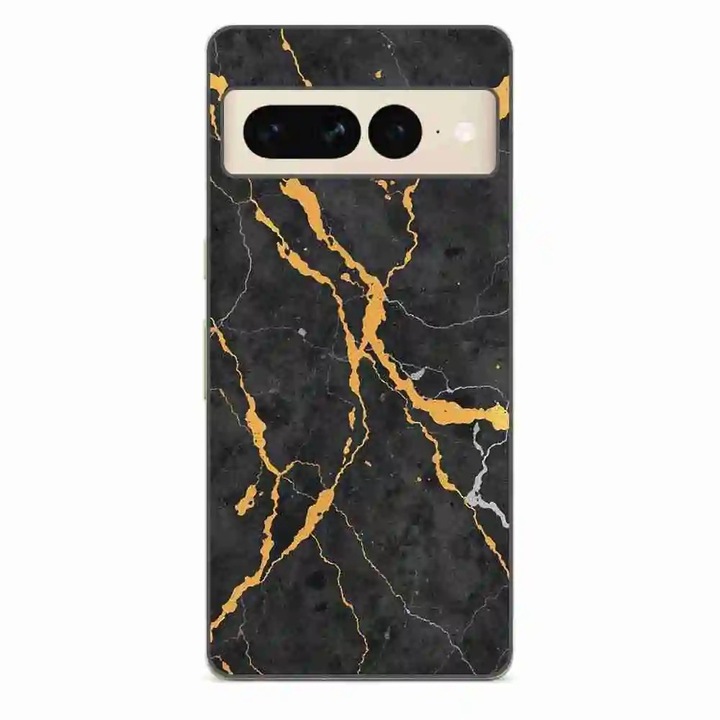 Кейс съвместим с Google Pixel 7 Pro Silicone Gel Tpu Модел Noir Gold Marble