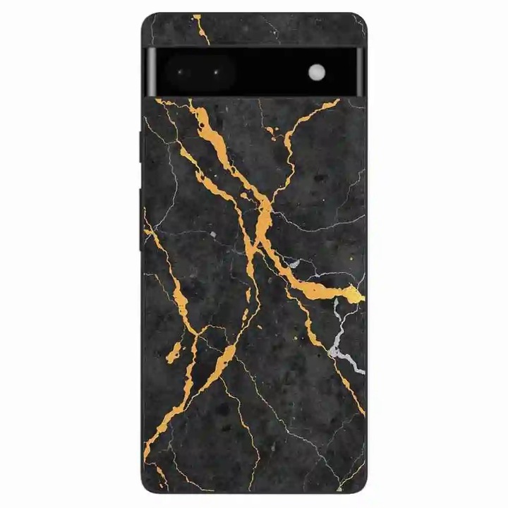 Кейс съвместим с Google Pixel 6A Silicone Gel Tpu Модел Noir Gold Marble