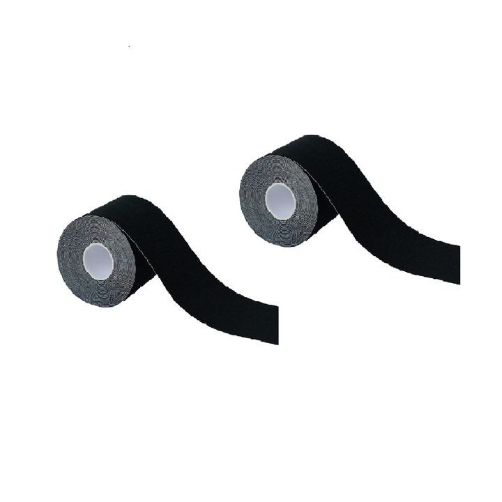 Set 2 Banda de fiziologie sportiva avansata | Banda sport pentru sustinerea si protejarea muschilor, genunchii, umarii si fasciita plantara | Banda de fiziologie sportiva neagra(Dimensiuni 5cm*5m)