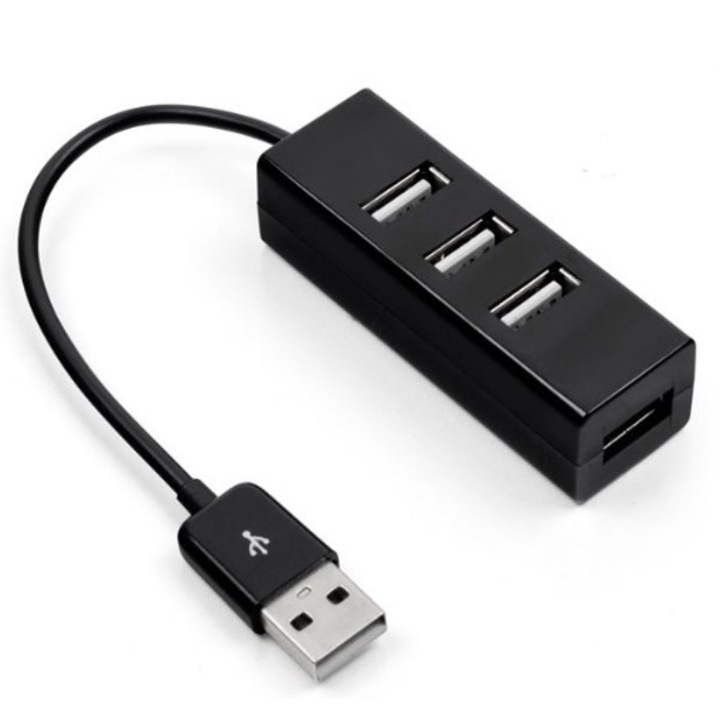 Външен хъб, черен, 4 порта, USB 2.0