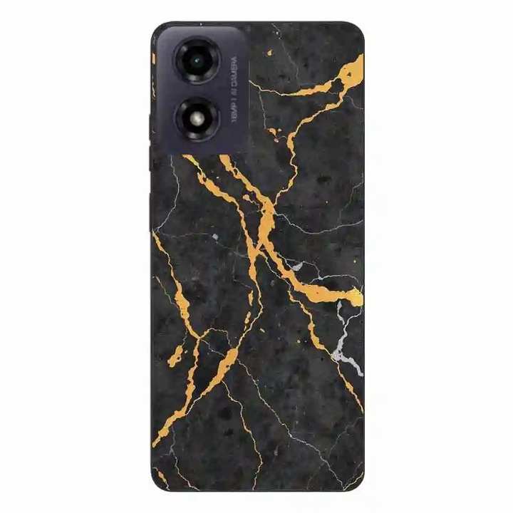 Калъф, съвместим с Motorola Moto G24 Silicone Gel Tpu Модел Noir Gold Marble