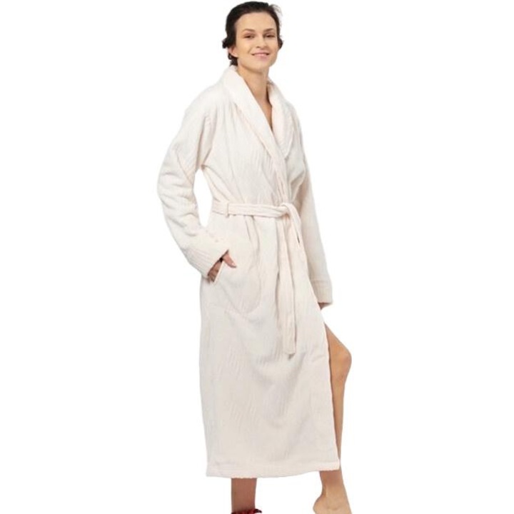 Halat de baie dama KEY, LGL-803 B24, poliester, 48674, Crem, L-XL