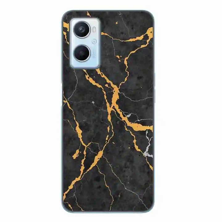 Husa compatibila cu Oppo A96 4G Silicon Gel Tpu Model Noir Gold Marble