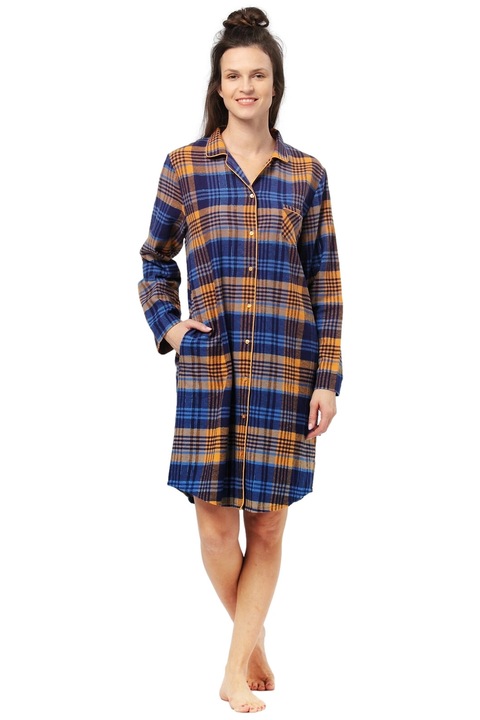 Camasa de noapte dama LND-481 B24, KEY, Bumbac, Bleumarin/Galben