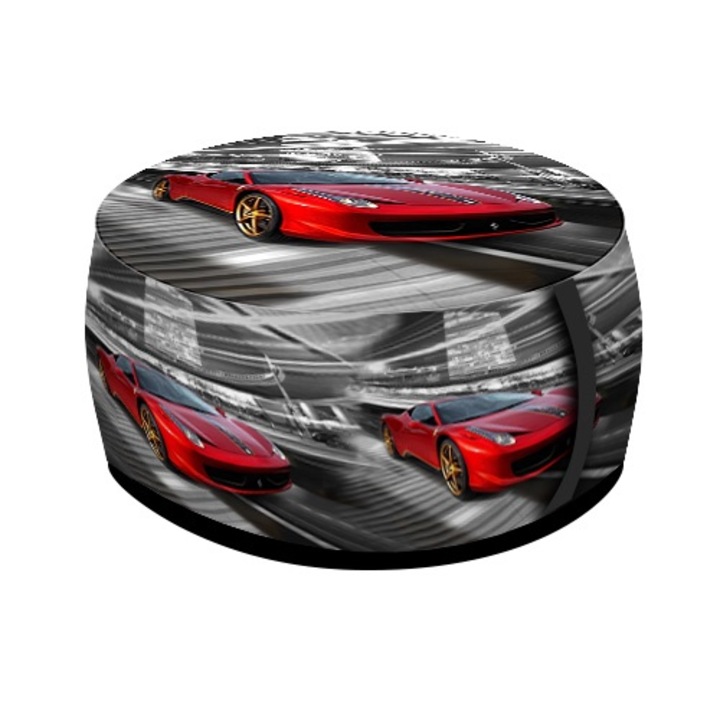 Zsámoly, Bertoni, polisztirol granulátummal töltve, levehető huzattal, nyomattal, Ferrari, Ø40x20 cm, szürke/piros