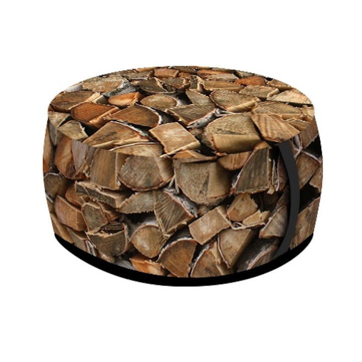 Zsámoly, Bertoni, polisztirol granulátummal töltve, levehető huzattal, nyomattal, tűzifa, Ø40x20 cm, Barna