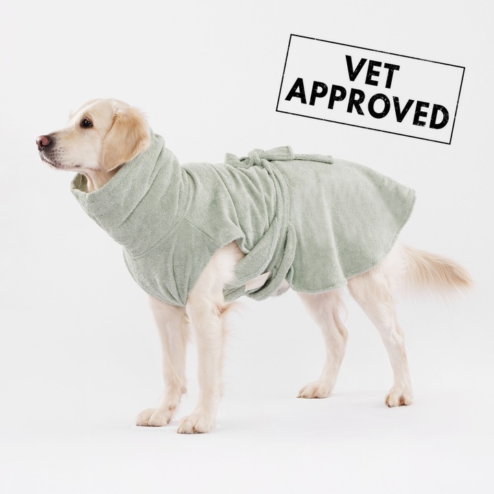 Halat de baie pentru caini Doctor Totolici, 100% bumbac, culoare Soft Mint, marimea S